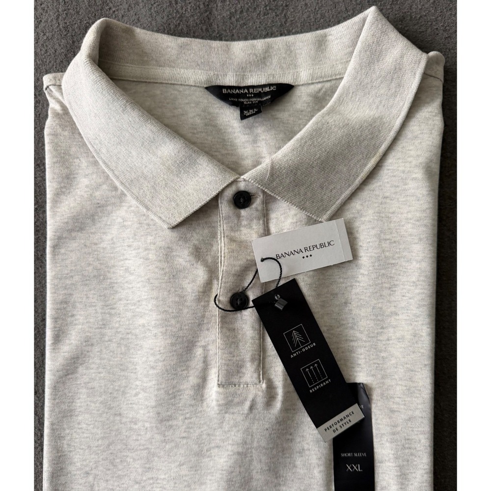 NWT -Banana Republic Men XXL Polo Shirt Gray Cotton Luxe Touch Slim Performance